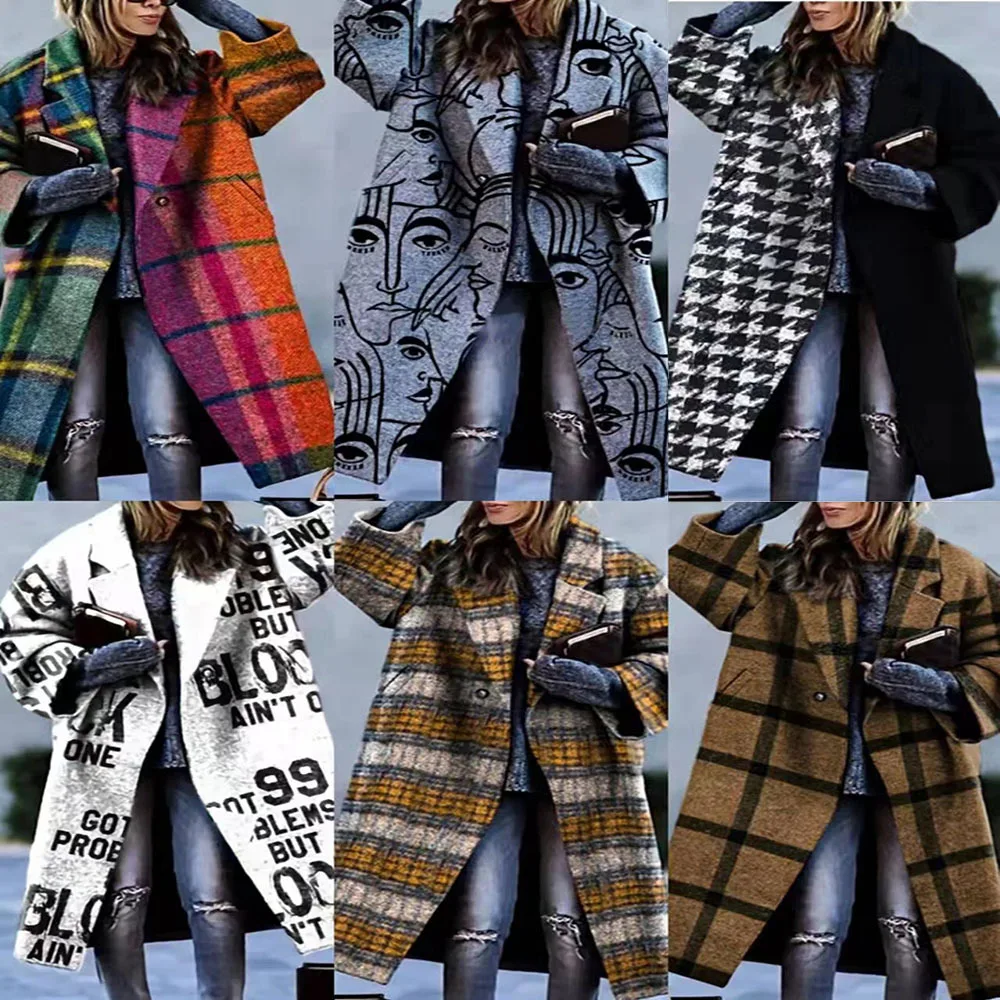2023 New European and American Women's Long sleeved Lapel Coat with Printed Woolen Long Coat
2023 New European and American Women's Long sleeved Lapel Coat with Printed Woolen Long Coat