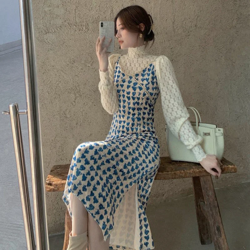 Spring Blue Party Long Sexy Dress Women Two Piece Suits Lace Vestido Vintage Harajuku Women See Through Transparent Mesh Tops
Spring Blue Party Long Sexy Dress Women Two Piece Suits Lace Vestido Vintage Harajuku Women See Through Transparent Mesh Tops