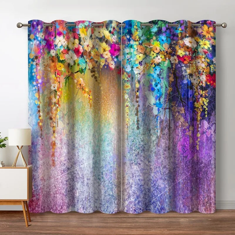 

Floral Blackout Curtains Weeping Purple Flowers Floral Decor for Home Bedroom Living Room Colorful Darkening Grommet Window