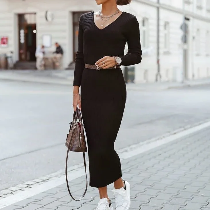 Casual Y2k Plain V-neck Long-sleeved Slim Spring and Autumn Winter Clothing Daily Maxi Knit Bodycon Dress
Casual Y2k Plain V-neck Long-sleeved Slim Spring and Autumn Winter Clothing Daily Maxi Knit Bodycon Dress