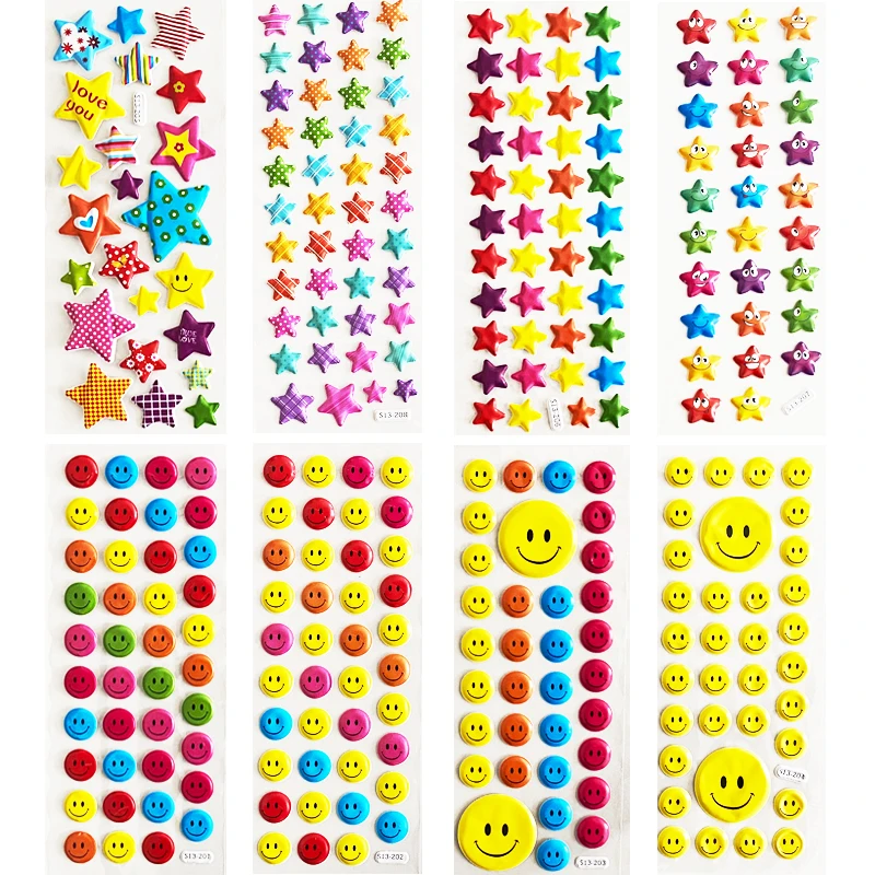 

8Sheets Star Happy Smile Face Stickers Teacher and Parents' For Kids Reward Sticker Children's Handmade Scrapbooking Decoration