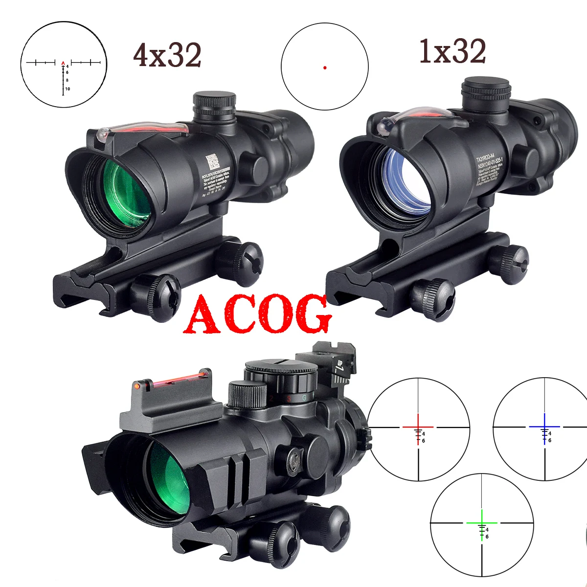 

Trijicon ACOG 4X32 1x32 Red Laser Scope Sight Green Real Fiber Optics Illuminated Glass Etched Reticle Tactical Rifle Optical
