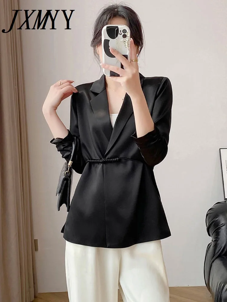 

JXMYY Fashion New Spring Summer New Chinese White Suit With One Button Slim-Fit Waistline Buckle Acetic Acid Suit Jacket Woman