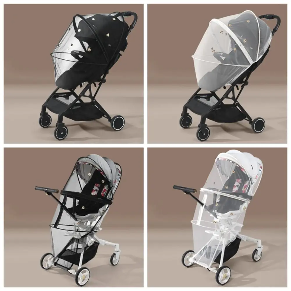 

Carriage Full Cover Bear Stroller Mosquito Net Baby Stroller Accessories Cartoon Zipper Type Mosquito Net Summer Mesh Canopy