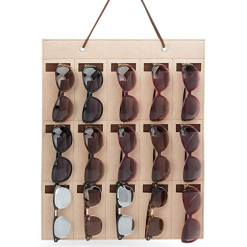 

15 Slots Felt Eyeglasses Stand Holder For Sunglasses Glasses Storage Display Hanging Bag Wall Pocket Storage Box Organizer