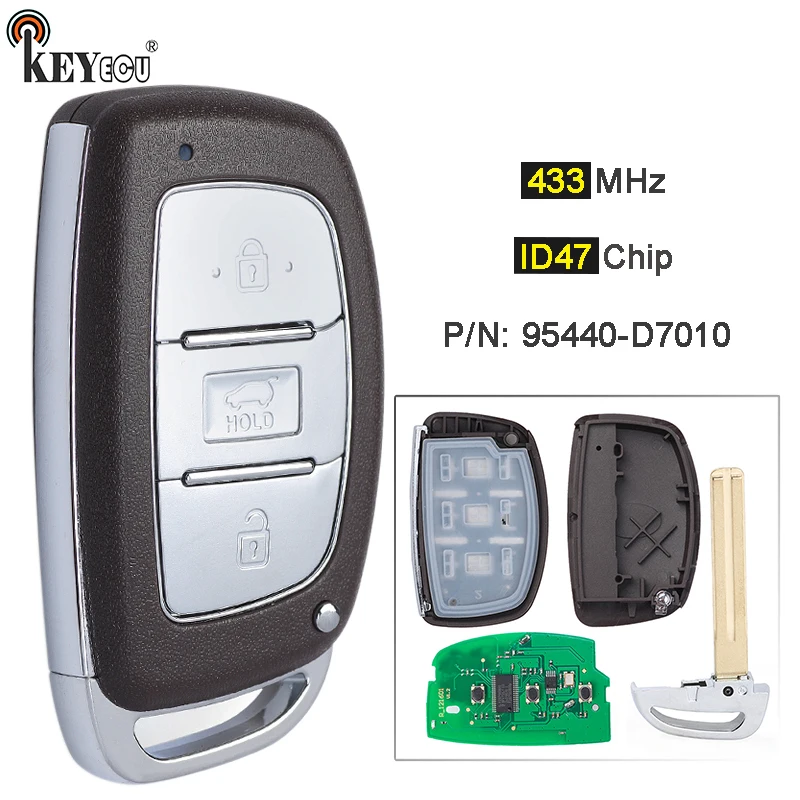 

KEYECU 433 МГц ID47 чип P/N: 95440-D7010 3 кнопки смарт-ключ для автомобиля без ключа для Hyundai Tucson 2019 2020