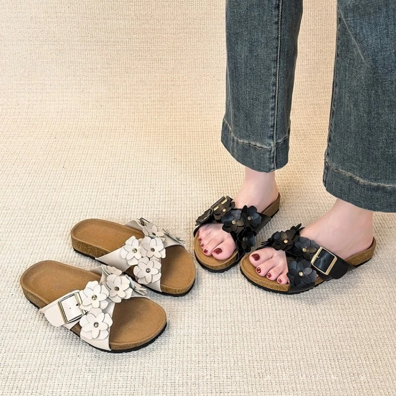 Sweet Flower Decoration Flat Slippers Women Retro Thick Bottom Cross Tied Slide Sandals Comfort Open Toe Designer Beach Sandals 1 Sb087614377344af2990633faba67d046b