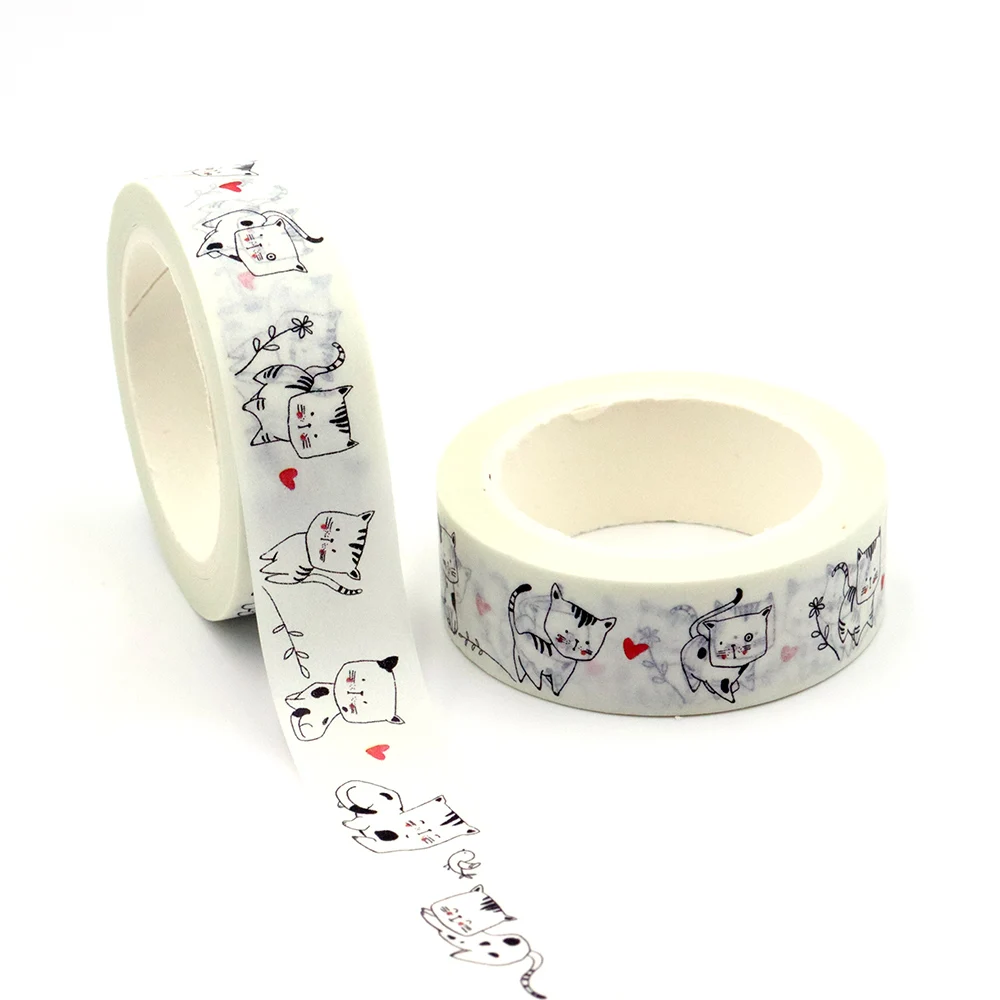 

NEW 1PC 15mm x 10m Cute Cats with Hearts Washi Tape for Scrapbooking Craft Masking Tape Stationery Tape Sticker Office supplies