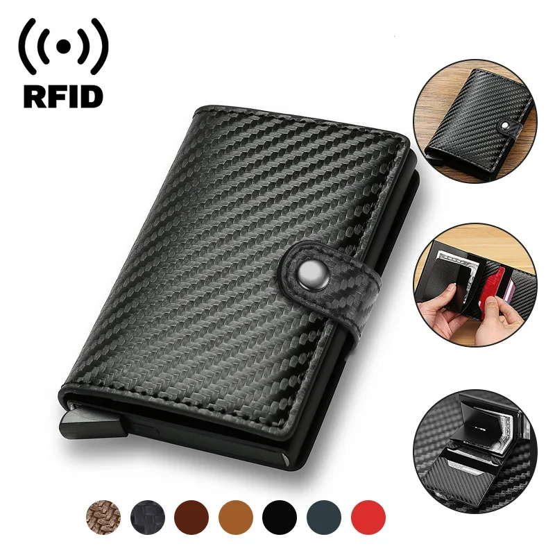 

Carbon Fiber Credit Card Holder Wallet Men Rfid Smart Metal Thin Slim Pop Up Minimalist Wallet Small Black Purse Metal Vallet