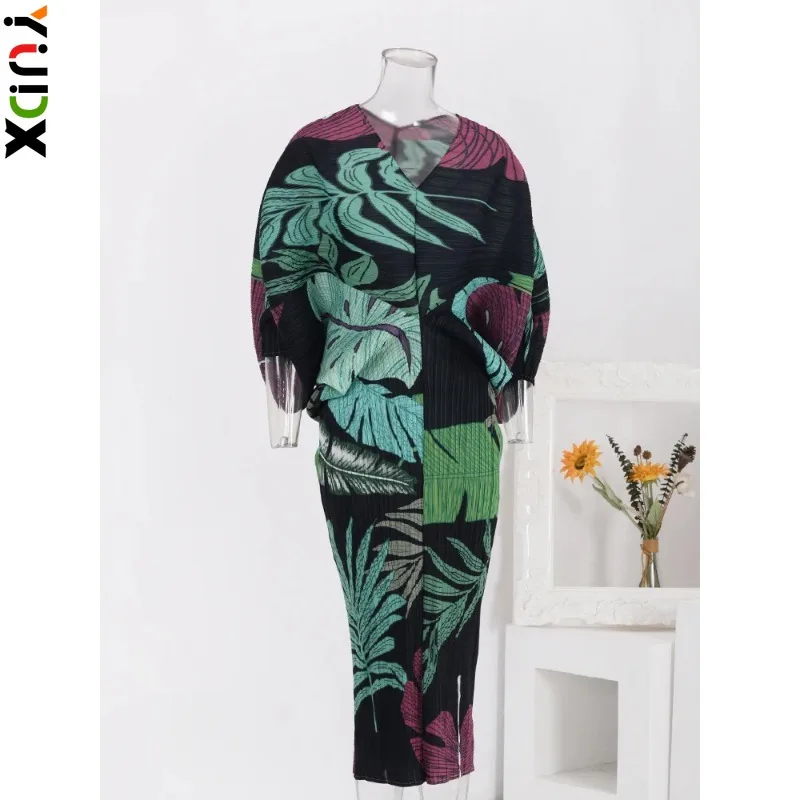 YUDX Miyake Vintage Print Design Pleated Dress Women V Neck Batwing Sleeves Long Dresses Fashion 2024 Spring New Clothing
YUDX Miyake Vintage Print Design Pleated Dress Women V Neck Batwing Sleeves Long Dresses Fashion 2024 Spring New Clothing