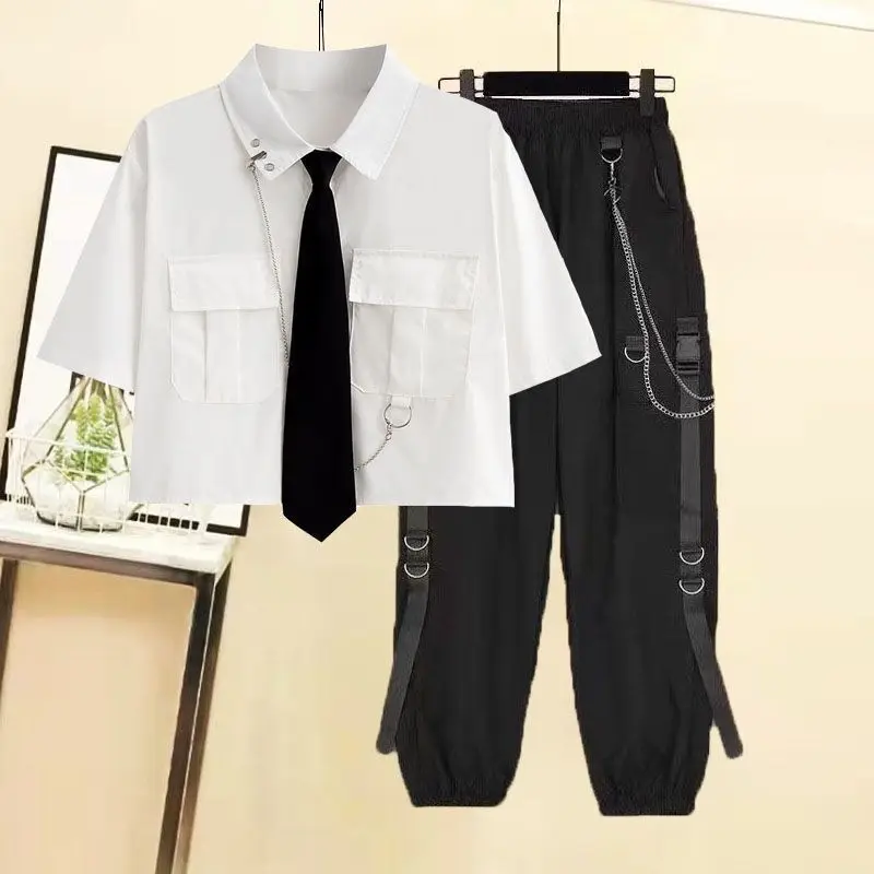 Street Style Gothic Set Two Piece Female Students Spring/Summer Loose Short Sleeve Shirt+Cargo Pants 2 Piece Set Women Outfits
Street Style Gothic Set Two Piece Female Students Spring/Summer Loose Short Sleeve Shirt+Cargo Pants 2 Piece Set Women Outfits