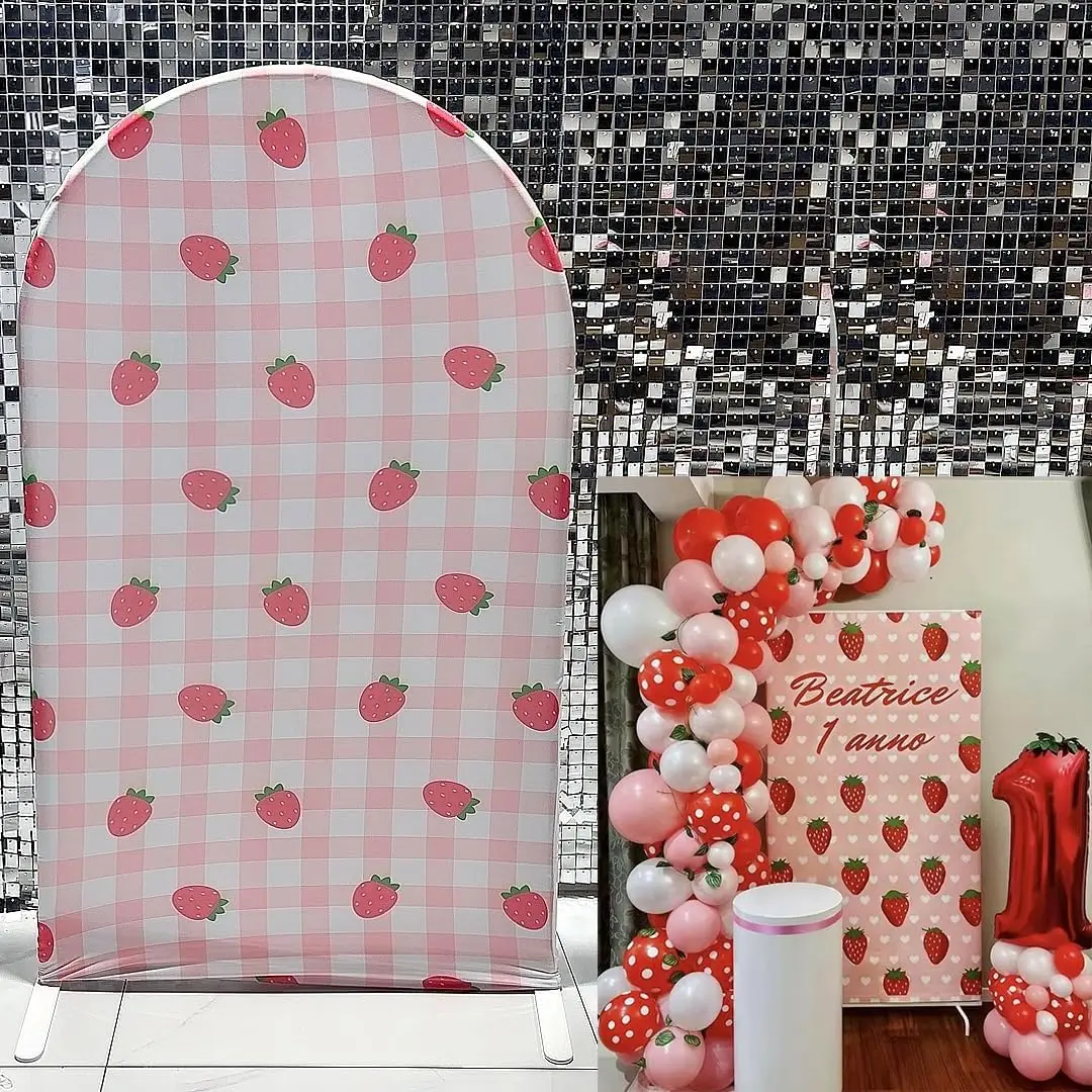 

Arch Backdrop Cover Stretchy Spandex Fabric Strawberry Background for Birthday Party Decoration