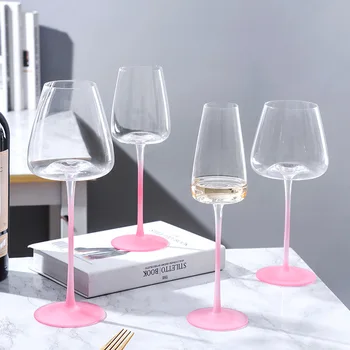 핑크 오목 바닥 와인 유리 크리스탈 잔, 가정용 고가 와인 잔, 버건디 와인 잔, 샴페인 컵, 결혼 선물