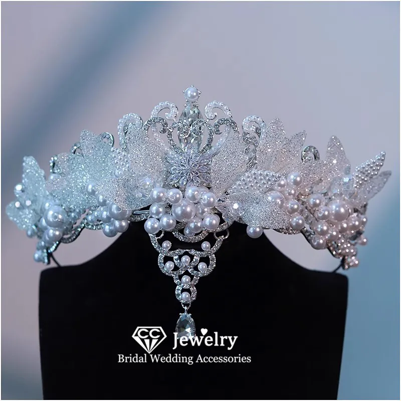 

CC Luxury Crown Women Hair Accessories Wedding Headbands Engagement Hairwear Imitation Pearl Tiaras and Crowns Headpiece AN430