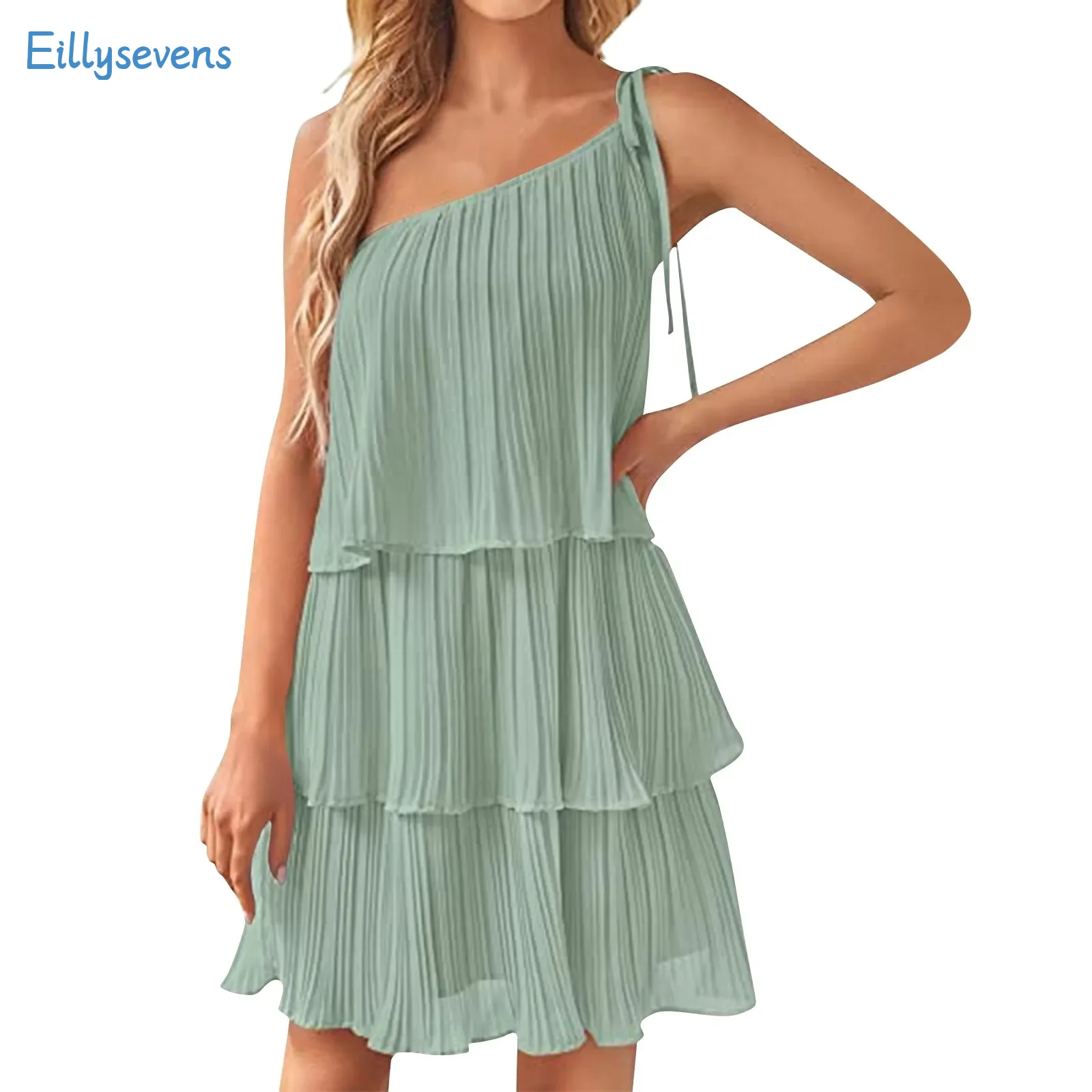 

Summer Vacation Dresses Casual Strapless Strappy Multi-Layered Cake Skirt Mini Dress Fashion Trend Lightweight Thin Comfy Dress