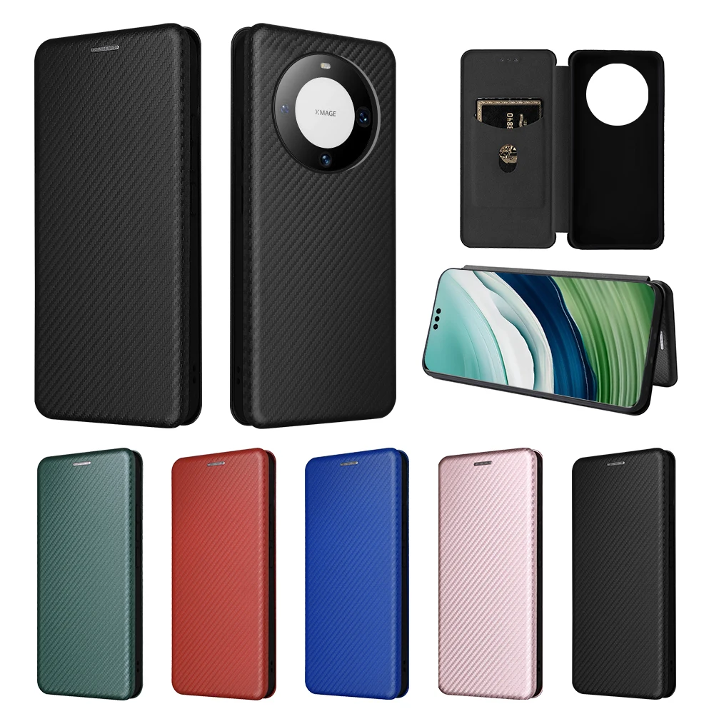

Carbon Fiber Pattern Leather Flip Case For Huawei Mate 60 Pro Ring Stand Card Slot Cover Capa Hauwei Mate60 Mate60Pro 60Pro 2023
