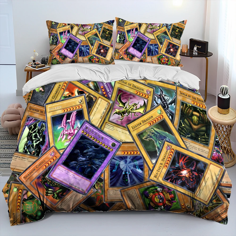 

3D Yu-Gi-Oh MONSTER CARD Anime Comforter Bedding Set,Duvet Cover Bed Set Quilt Cover Pillowcase,king Queen Size Bedding Set Kid