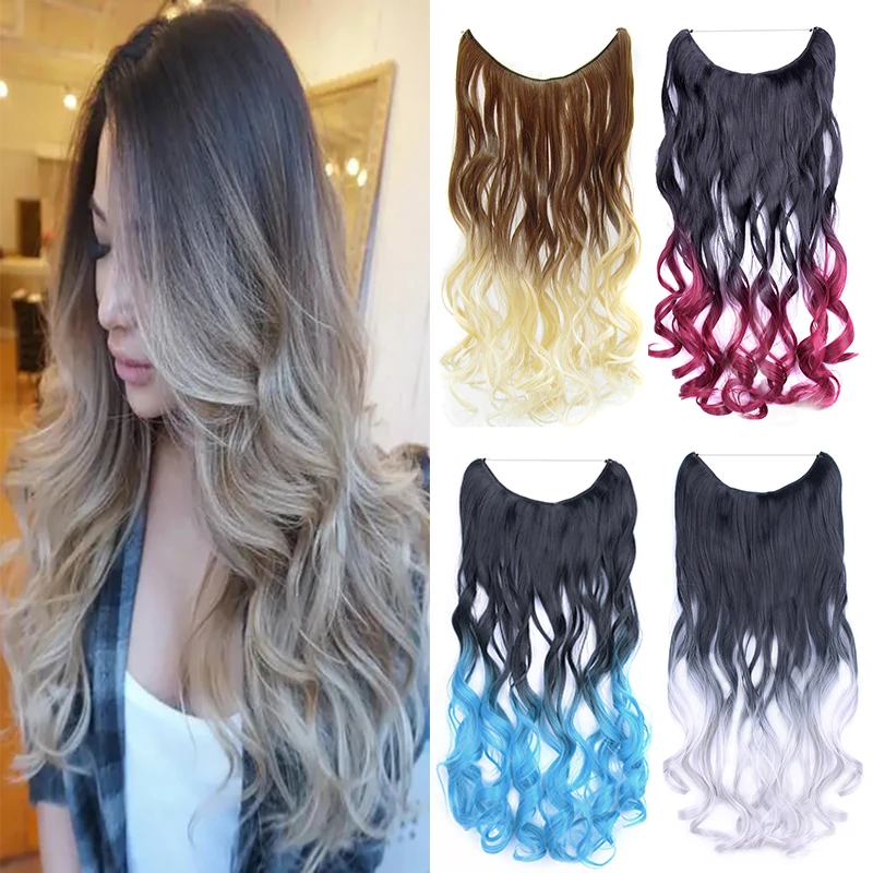 

Jeedou Synthetic One Piece Long Wavy Hair Extension No Clips Whit Invisible Line Hairpieces Black Brown Blonde Ombre Color