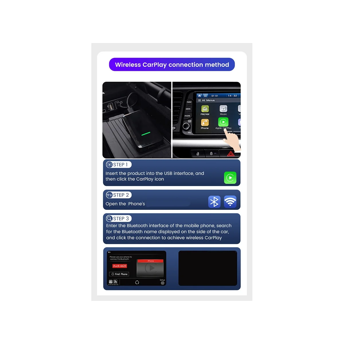 

Беспроводной адаптер Carplay, портативная Автомобильная связь, автомобильная навигация, умная коробка для Apple, беспроводной адаптер Carplay