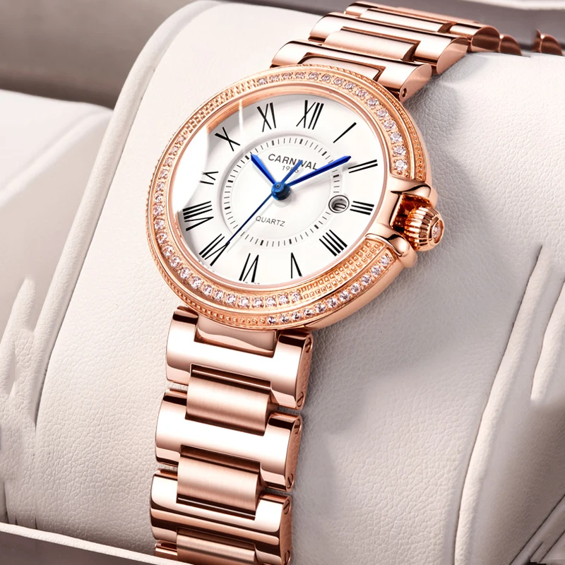 

CARNIVAL Luxury Brand Rose Gold Watches For Women Quartz Wristwatches Fashion Ladies Bracelet Clock Watch Relogio Feminino