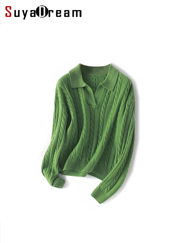 SuyaDream, 100%Merino Wool Pullovers for Woman, Turn Down Collar, Solid Cable Sweaters, 2023 Fall Winter Soft Warm Top
SuyaDream, 100%Merino Wool Pullovers for Woman, Turn Down Collar, Solid Cable Sweaters, 2023 Fall Winter Soft Warm Top