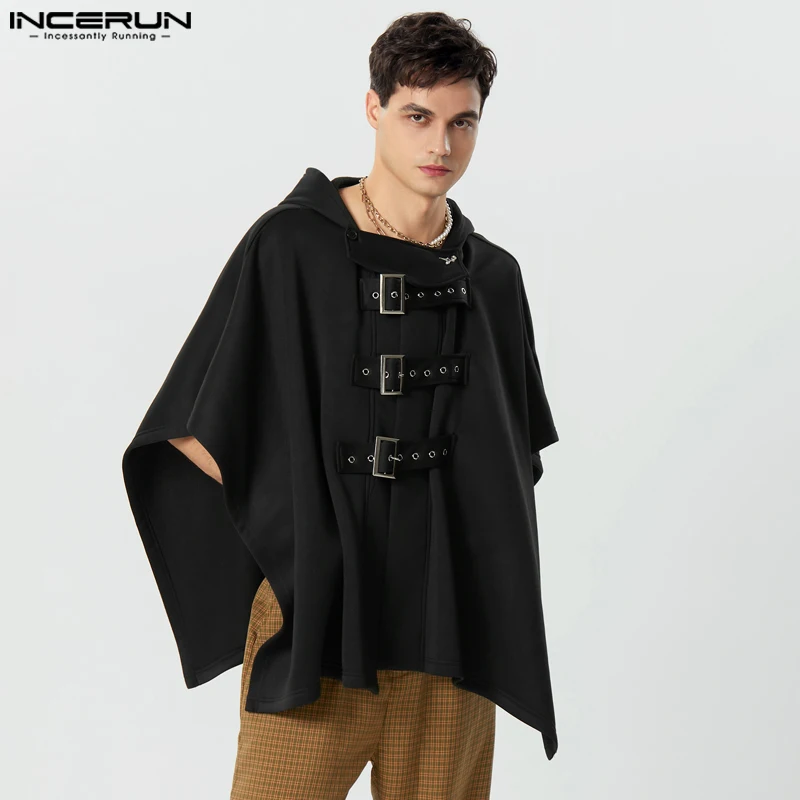 

INCERUN Tops 2023 Fashionable New Men's Loose Well Fitting Trench Casual Solid All-match Japanese-style Button Design Cape S-5XL