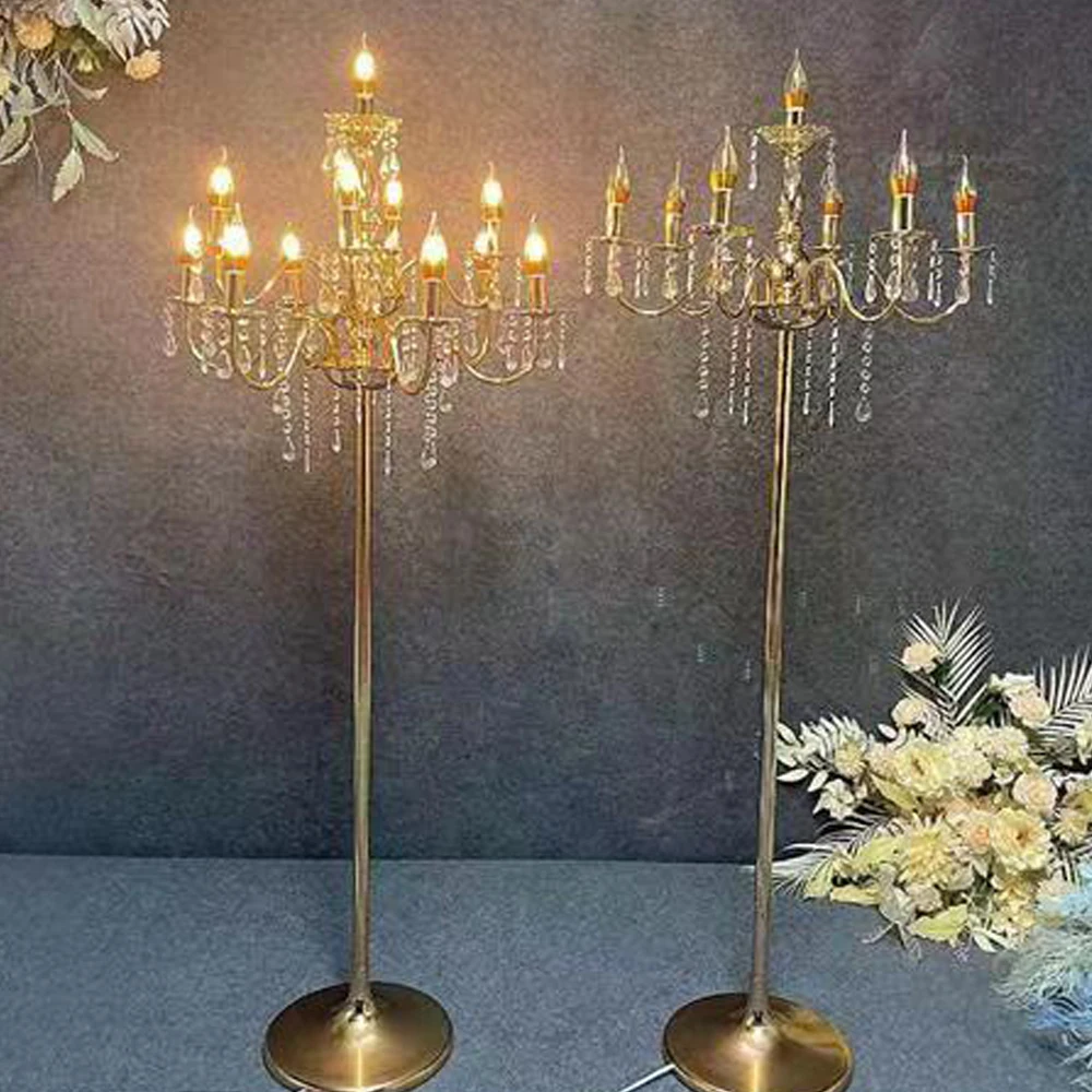 

4Pcs/Set Plating 10 Heads Crystal Candlestick Table Lamps For Modern T Roadlight Stage Props Birthday Party Wedding Decoration