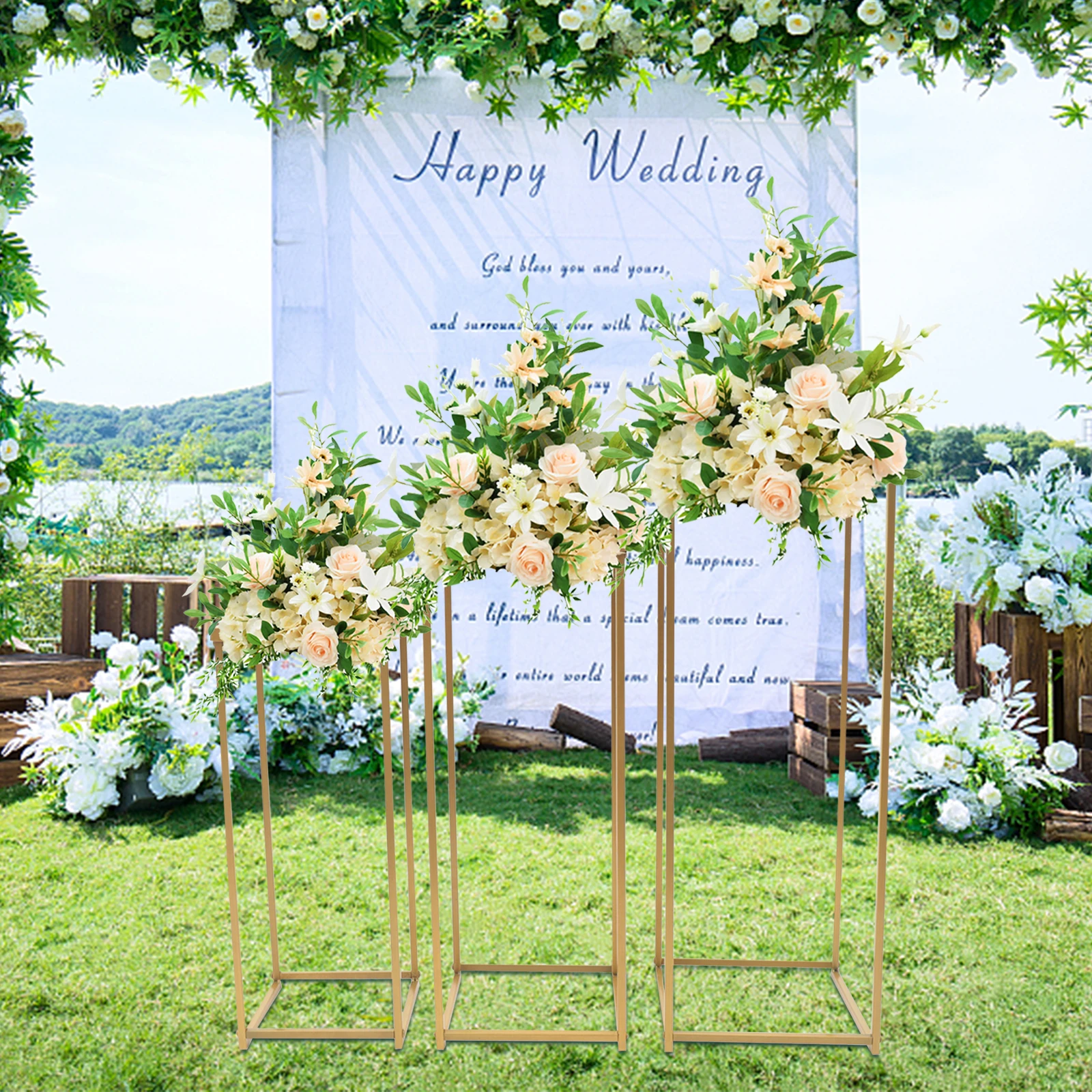 3Pcs Gold Metal Floor Stand Column Flower Stand for Lawn Wedding Centerpiece Stand Display Rack Aisle Decoration
3Pcs Gold Metal Floor Stand Column Flower Stand for Lawn Wedding Centerpiece Stand Display Rack Aisle Decoration