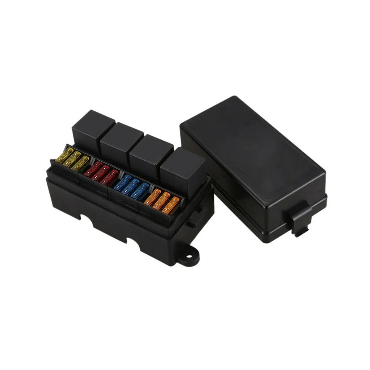 

12 Way Relay Fuse Block Holds Universal Waterproof Fuse Relay Box with 5 Relays and Metallic Pins Spade Terminals