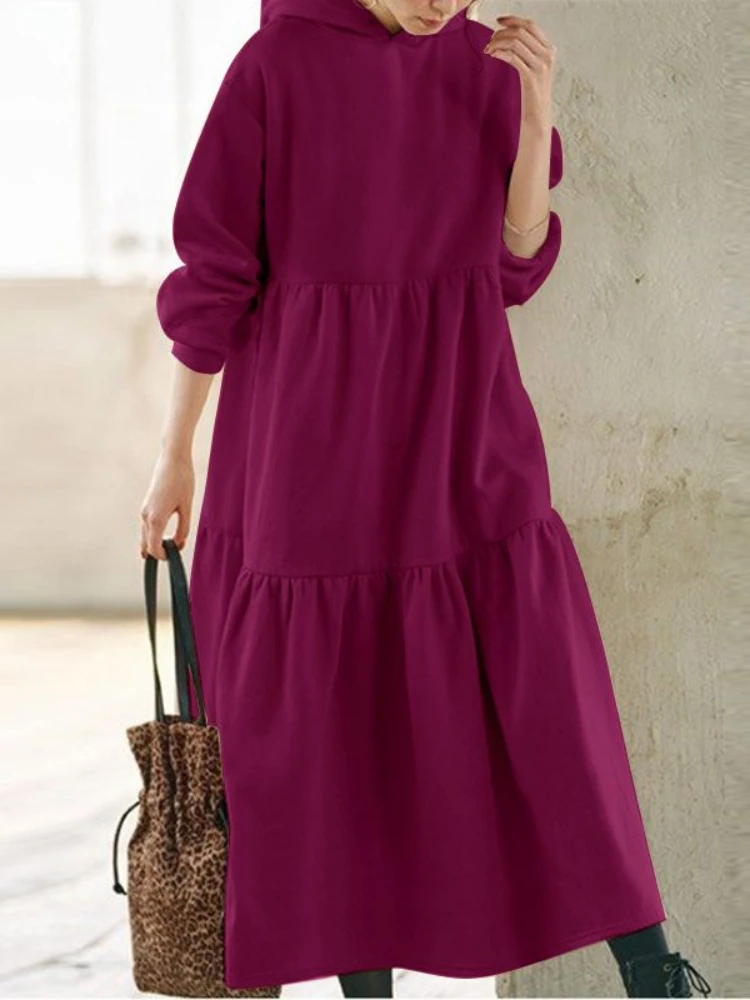 

Womens Dresses Elegant Pretty Solid Colored Hooded Long Sleeved Casual Splicing Vestido Party Dress Dresses on Offer Liquidation