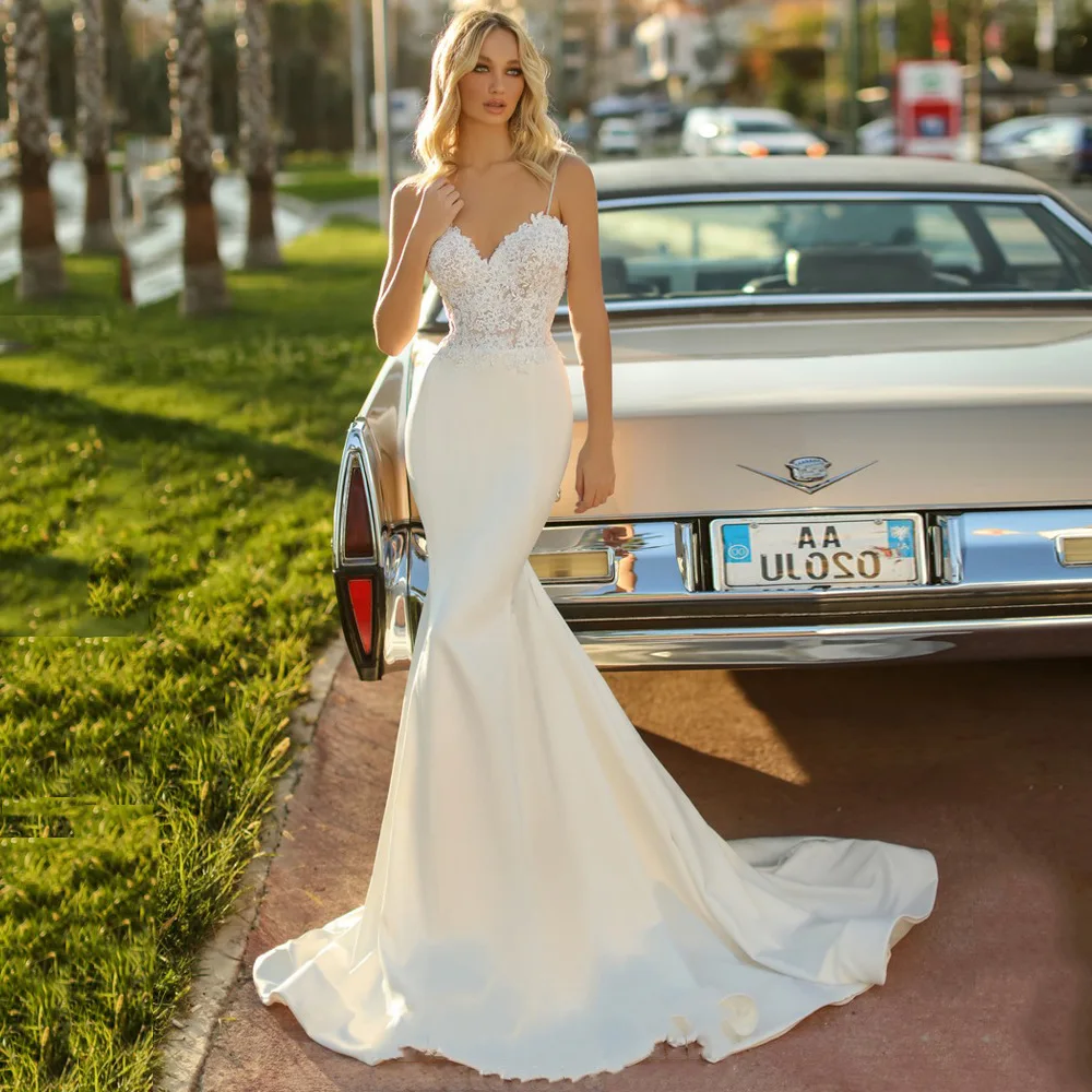 2023 Sexy Backless Mermaid Wedding Dress V-neck Spaghetti Straps Satin Bridal Dress Vestido De Noiva Plus Size Made Custom
2023 Sexy Backless Mermaid Wedding Dress V-neck Spaghetti Straps Satin Bridal Dress Vestido De Noiva Plus Size Made Custom