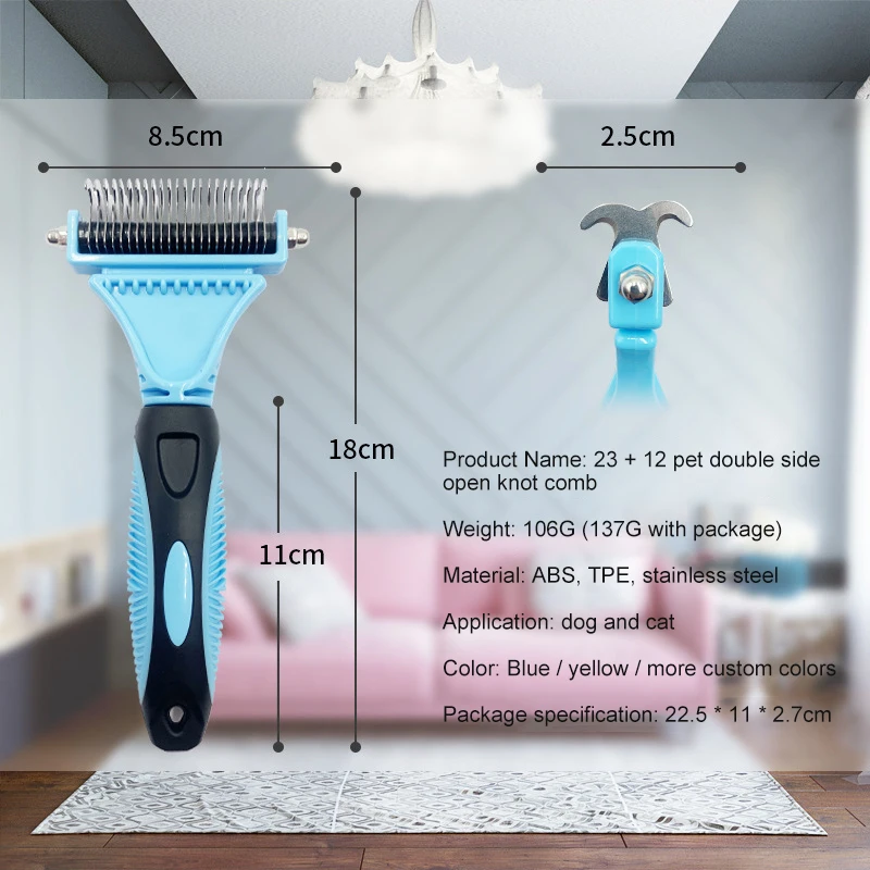 Расческа для удаления шерсти домашних животных, двусторонняя щетка с узлом, инструмент для вычесывания кошек и собак, длинные вьющиеся волосы, уход за питомцами
Расческа для удаления шерсти домашних животных, двусторонняя щетка с узлом, инструмент для вычесывания кошек и собак, длинные вьющиеся волосы, уход за питомцами