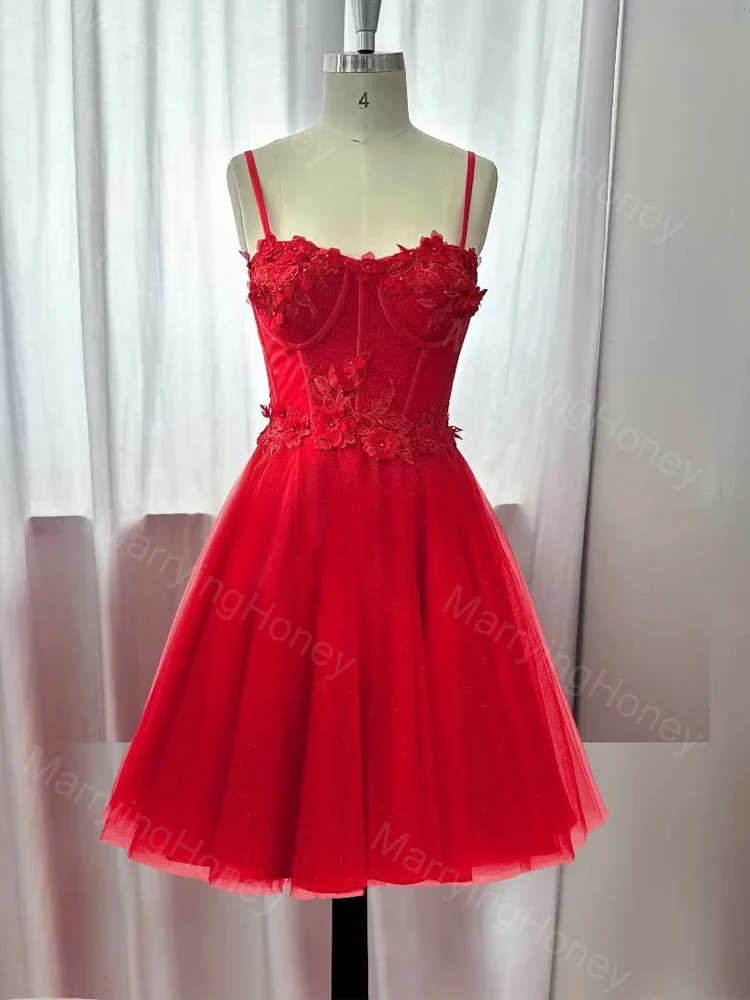 Spaghetti Straps Giltter Tulle Sleeveless Homecoming Dress for Women A Line 3D Flower Lace Beading Short Sweetheart Prom Dress
Spaghetti Straps Giltter Tulle Sleeveless Homecoming Dress for Women A Line 3D Flower Lace Beading Short Sweetheart Prom Dress