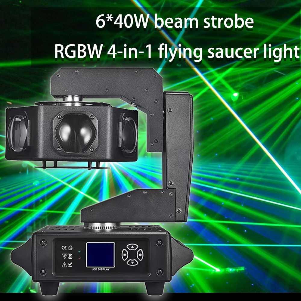 

LED 6*40W Beam RGBW 4-in-1 Stage Light DMX Infinite Rotating Strobe Colored UFO Effect Light DJ Disco Bar Party Performance