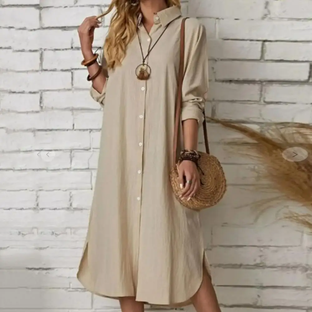 Women Long Shirt Dress Lapel Collar Long Sleeve Button Placket Solid Dress Ladies Loose Cotton Linen Maxi Dresses Sundress Robe
Women Long Shirt Dress Lapel Collar Long Sleeve Button Placket Solid Dress Ladies Loose Cotton Linen Maxi Dresses Sundress Robe