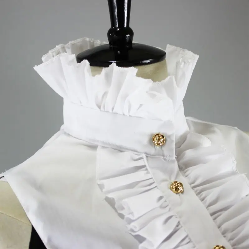 

Womens Victorian Steampunk Vintage for Palace Half Shirt Blouse Stand-Up Lotus Golden Button Down Detachable False Fake