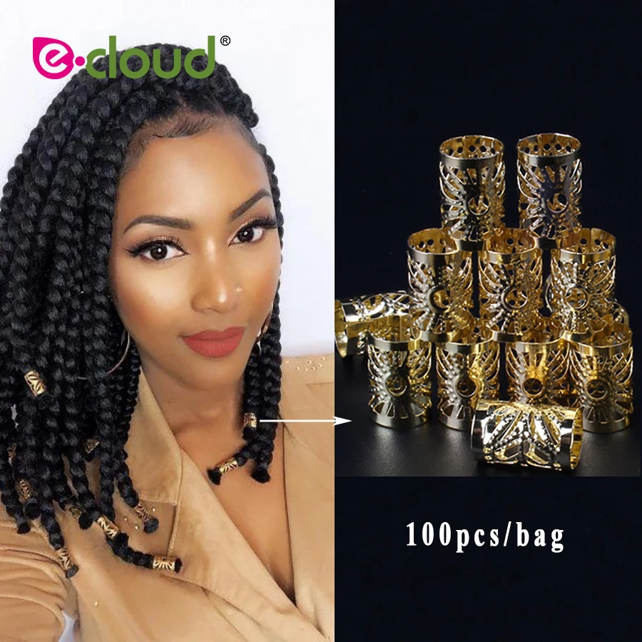 

100Pcs/lot Gold/Silver Hair Dreadlock Beads Micro Rings Link Tube Adjustable Hair Braids Bead Cuff Clip 10mm Hole Styling Tools