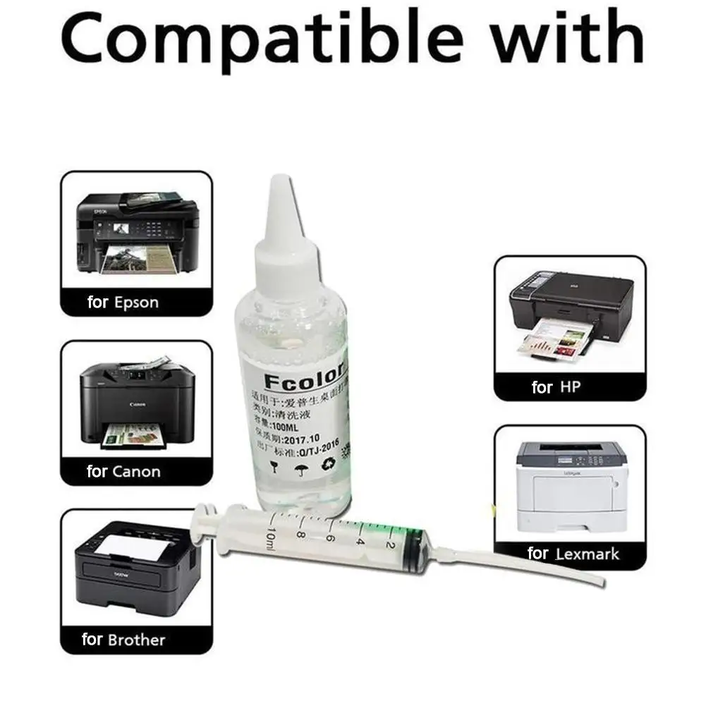 

100ML PrintHead Printer Head Cleaning Solution Cleaning Liquid For Epson Inkjet Printers With Syringe And All Tools