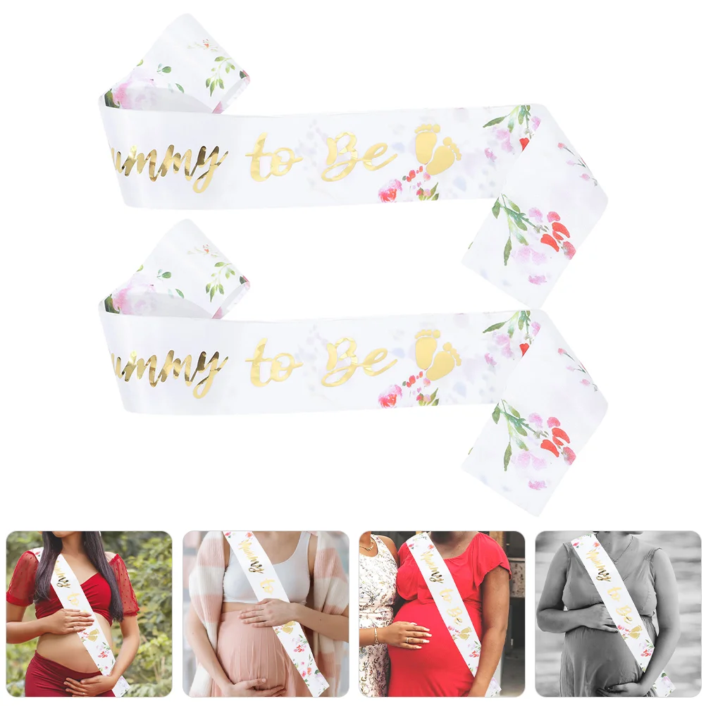 

2 Pcs Expectant Mother's Belt Baby Shower Sash Decoration Decors for Mom Ribbon Makeup Costume Props Sashes Satin Photo Mommy