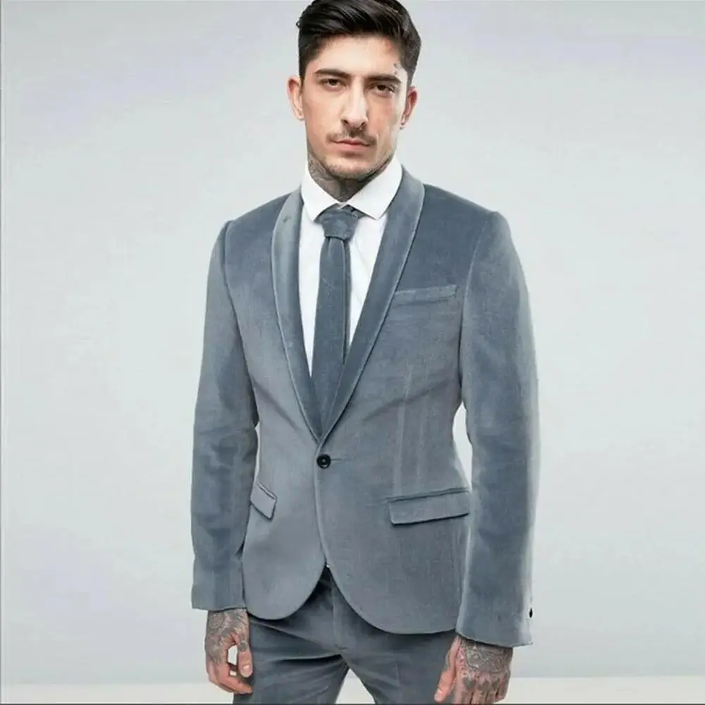 Gray Men's Suit Slim Fit Male Blazer Sets Velvet Tuxedos 2 Pieces Jacket And Pants Shawl Lapel Wedding Groom Wear
Gray Men's Suit Slim Fit Male Blazer Sets Velvet Tuxedos 2 Pieces Jacket And Pants Shawl Lapel Wedding Groom Wear