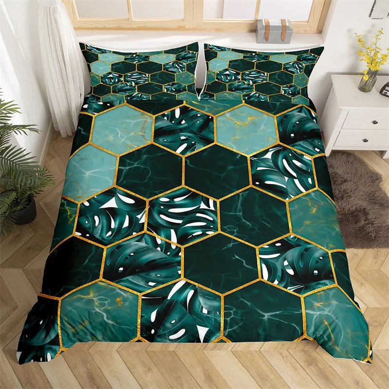 

Marble Duvet Cover Set Microfiber Geometric Hexagone Quilt Cover Honeycomb Bedding Set Single King Queen For Kids Teens Adults