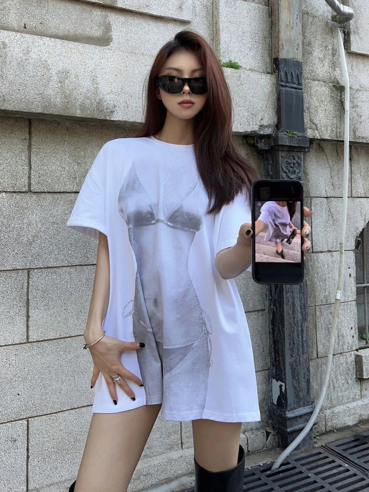 Women's Short-Sleeved T-shirt White Cotton Summer LooseBlack Printed Round Neck Pullover Mid-Length Fashion Street FashionSummer
Women's Short-Sleeved T-shirt White Cotton Summer LooseBlack Printed Round Neck Pullover Mid-Length Fashion Street FashionSummer
