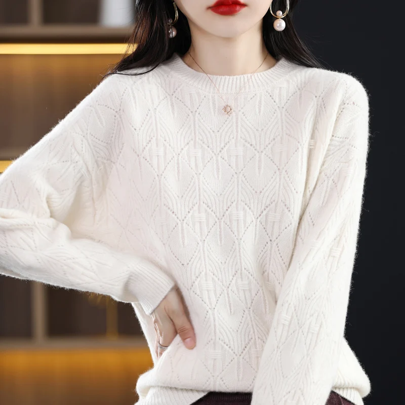 Utumn Winter New Cashmere Sweater Women Round Neck Jacquard Diamond Loose Jumper 100 Pure Wool Base Knit
Utumn Winter New Cashmere Sweater Women Round Neck Jacquard Diamond Loose Jumper 100 Pure Wool Base Knit
