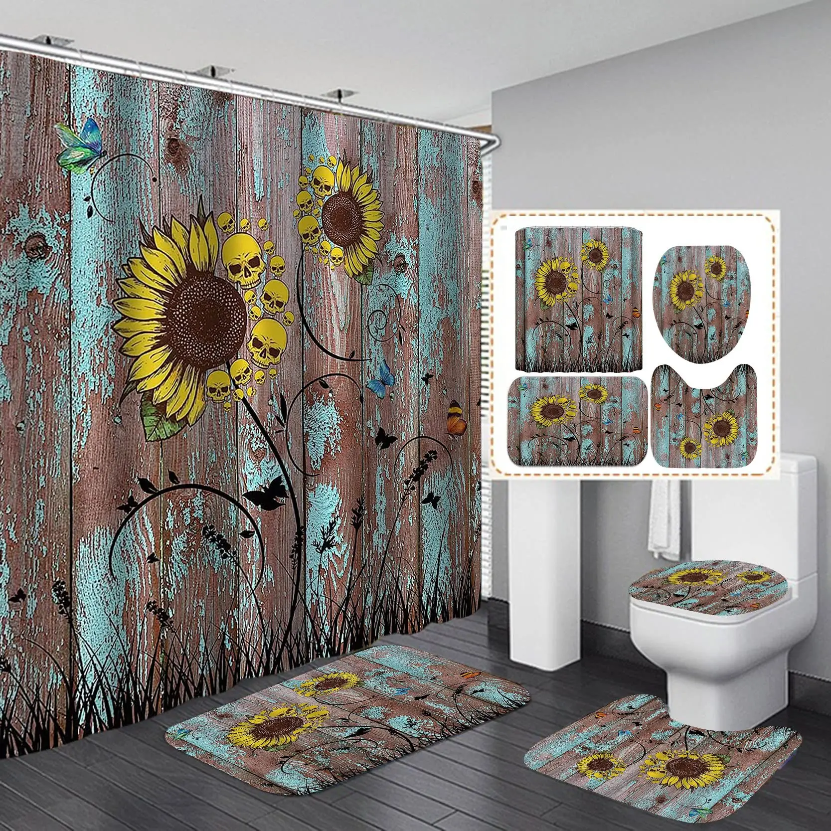 Retro Wooden Floral Shower Curtain Set Vintage Country Flower Vase Bird Floral Art Bathroom Non-Slip Bath Rugs Toilet Cover Mat
Retro Wooden Floral Shower Curtain Set Vintage Country Flower Vase Bird Floral Art Bathroom Non-Slip Bath Rugs Toilet Cover Mat