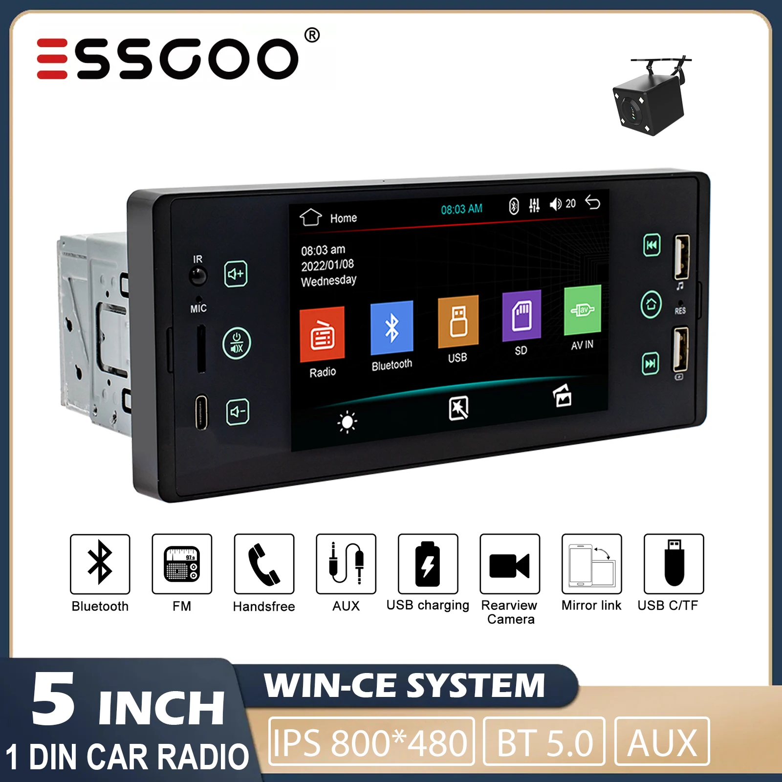 ESSGOO Car Radio 1 Din 5" HD Autoradio Multimedia Player IPS Touch Screen Auto Audio Car Stereo FM For VW Nissan Toyota KIA
ESSGOO Car Radio 1 Din 5" HD Autoradio Multimedia Player IPS Touch Screen Auto Audio Car Stereo FM For VW Nissan Toyota KIA