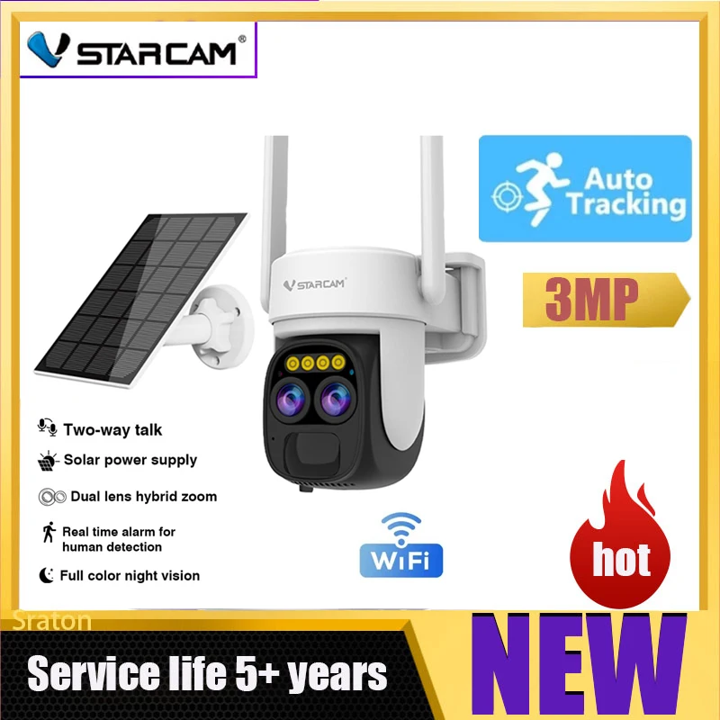 Vstarcam Dual Lens WIFI Solar Camera 3MP Wireless Surveillance PTZ Battery Camera 2K Color Night Vision Two Way Audio O-KAM APP
Vstarcam Dual Lens WIFI Solar Camera 3MP Wireless Surveillance PTZ Battery Camera 2K Color Night Vision Two Way Audio O-KAM APP