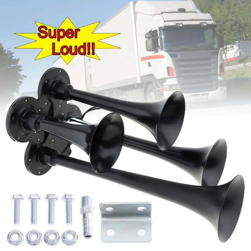 

150 DB Train Horn Loudest 4 Trumpet Air Horn Kit, 12V/24V Super Loud Air Horns, 100 PSI Air Compressor, Universal For Cars