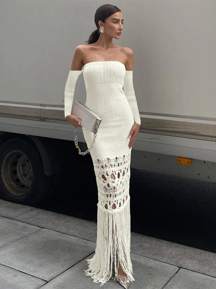 TARUXY Knitted Tassel Maxi Dresses For Women Hollow Out Sexy Bodycon Dress Women's Off The Shoulders Elegant Evening Dress Woman
TARUXY Knitted Tassel Maxi Dresses For Women Hollow Out Sexy Bodycon Dress Women's Off The Shoulders Elegant Evening Dress Woman