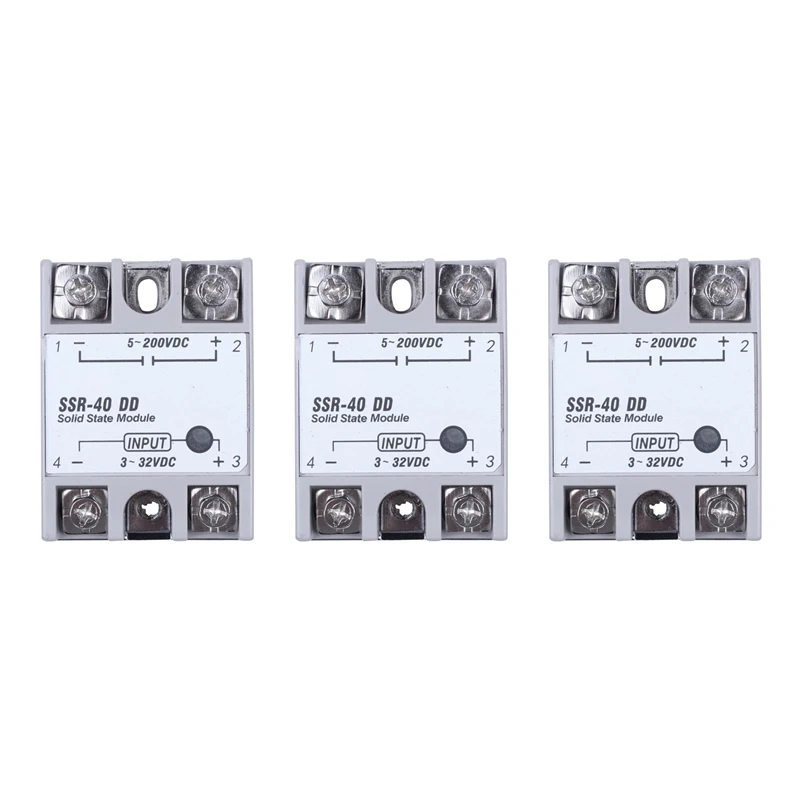 

Hot TTKK 3X Single Phase Solid State Relay DC-DC SSR-40DD 40A DC3-32V DC5-60V White+Silver