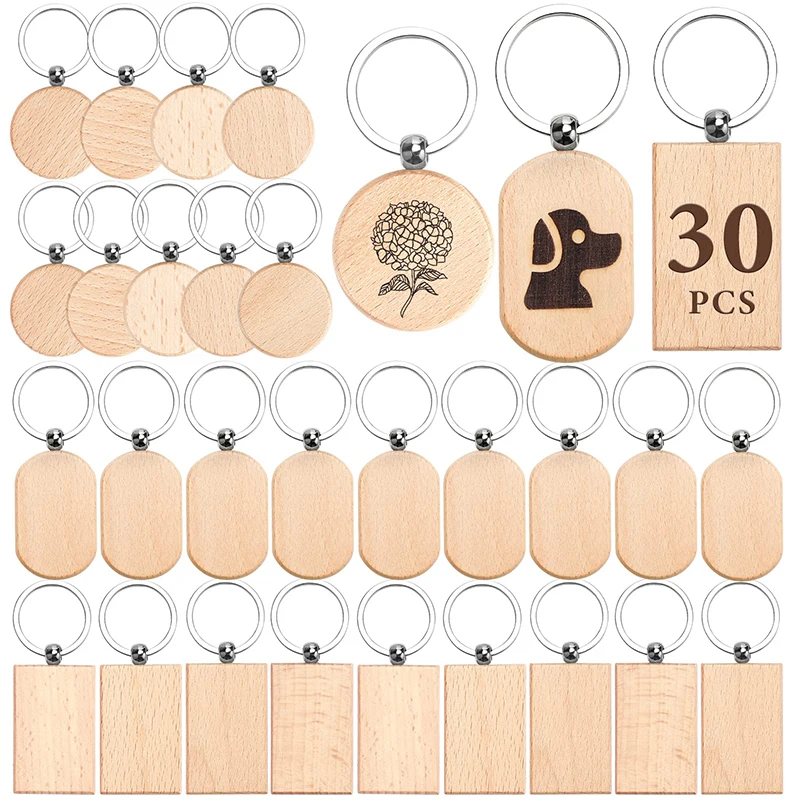 

30Pcs Blank Wooden Keychains Wooden Key Tag Unfinished Blanks Key Chain Tags for DIY Gift Crafts Car Bag Backpack Decoration